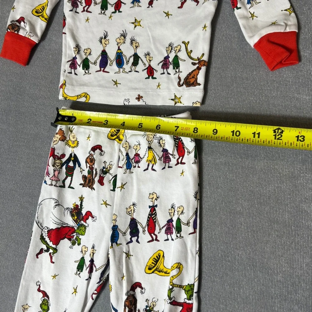 Pottery Barn Kids Dr Seuss The Grinch Organic Cotton Pajamas Set 2T White Red